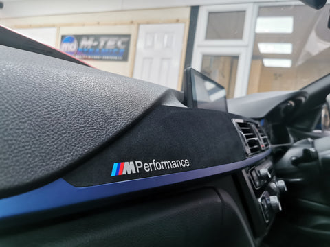 BMW F30 F31 F36 F80 M3 CUSTOM INTERIOR TRIM SET - 4D CARBON / ALCANTARA STYLE  / BLUE ACCENT