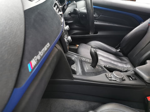 BMW F30 F31 F36 F80 M3 CUSTOM INTERIOR TRIM SET - 4D CARBON / ALCANTARA STYLE  / BLUE ACCENT