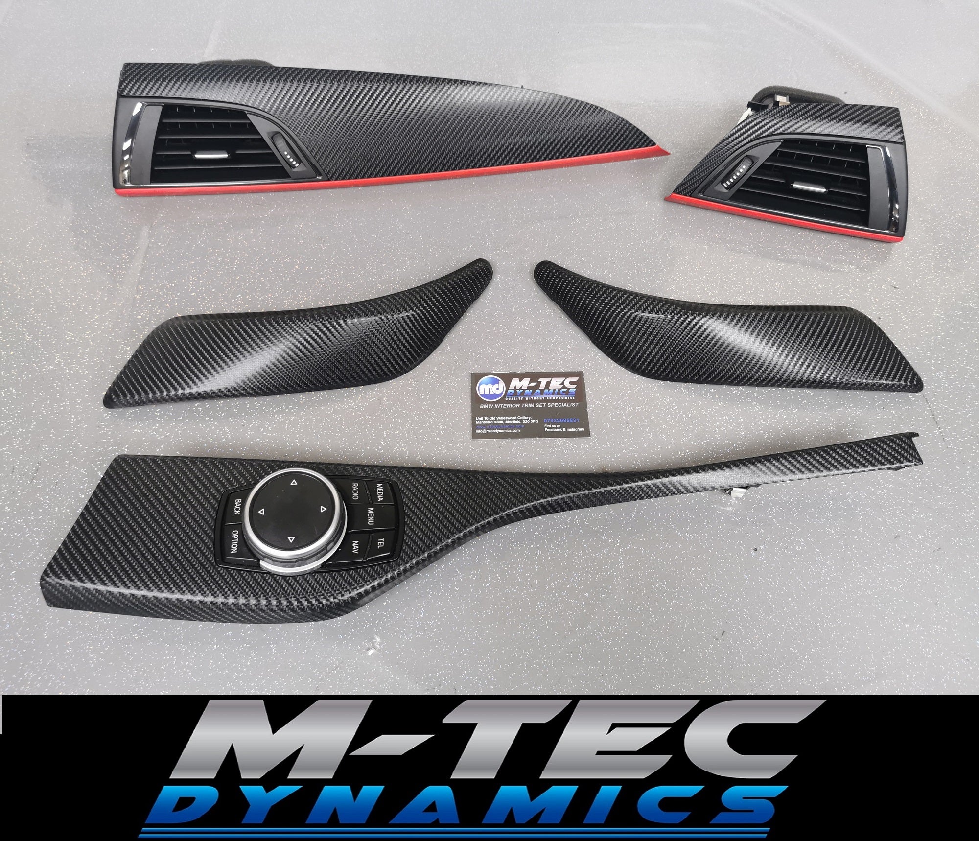 BMW F21 F22 TRIM SET 4D CARBON / MATT RED ACCENT