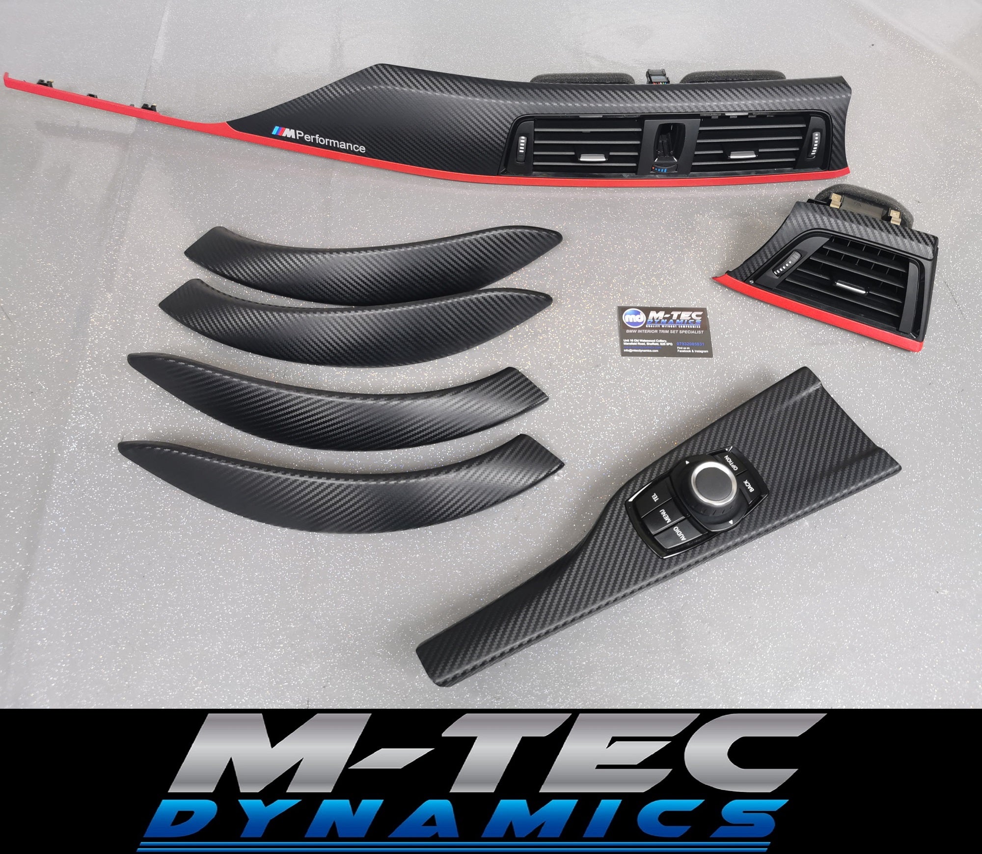 BMW F30 F31 F36 INTERIOR TRIM SET - 3D CARBON / MATT RED ACCENT (CUSTOM)