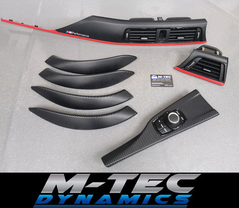 BMW F30 F31 F36 INTERIOR TRIM SET - 3D CARBON / MATT RED ACCENT (CUSTOM)