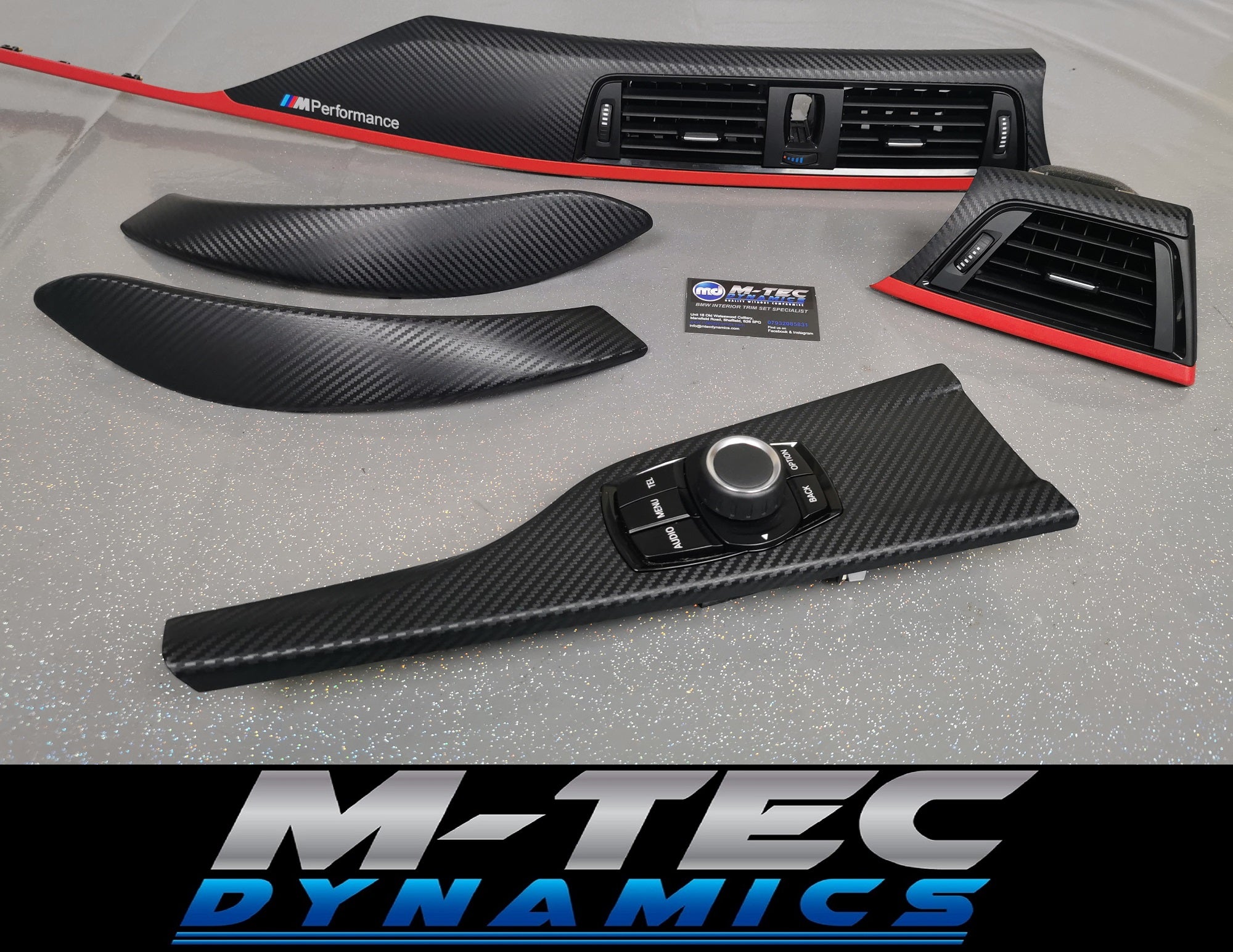 BMW F32 F36 TRIM SET 4D CARBON / MATT RED ACCENT (CUSTOM)