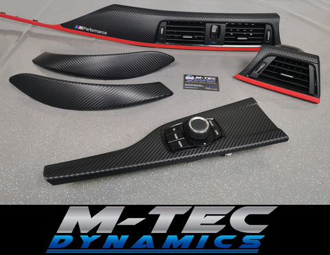 BMW F32 F36 INTERIOR TRIM SET - 3D CARBON / MATT RED ACCENT (CUSTOM)