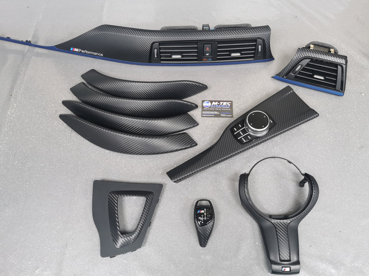 WRAPPING SERVICE - BMW F3X INTERIOR TRIM SET - 3D CARBON / BLUE ACCENT (F30 F31 F32 F33 F36)