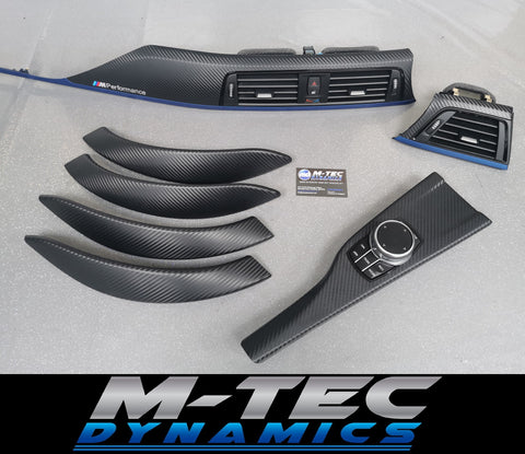 BMW F30 F31 F36 F80 M3 INTERIOR TRIM SET - 3D CARBON / BLUE ACCENT