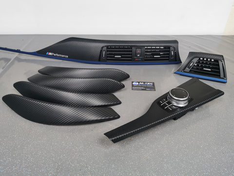 BMW F30 F31 F36 F80 M3 INTERIOR TRIM SET - 3D CARBON / BLUE ACCENT