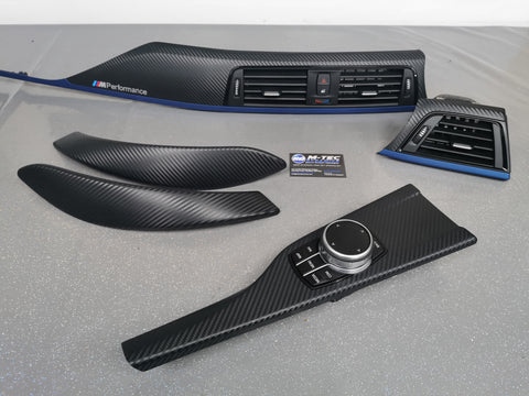 BMW F32 COUPE F82 M4 INTERIOR TRIM SET - 3D CARBON / BLUE ACCENT