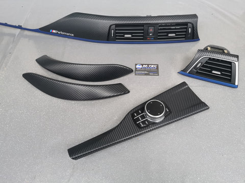 BMW F32 LCI F82 M4 LCI INTERIOR TRIM SET - 3D CARBON / BLUE ACCENT