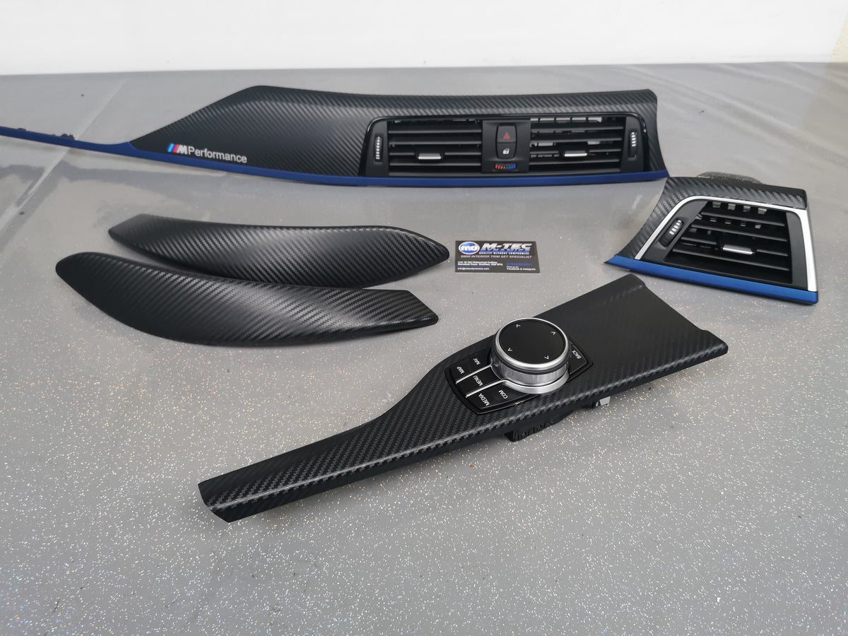BMW F32 COUPE LCI INTERIOR TRIM SET - 3D CARBON / BLUE ACCENT