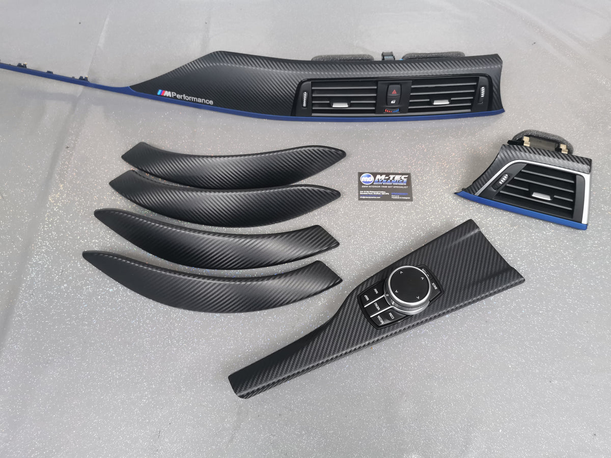 BMW F30 F31 F36 F80 LCI INTERIOR TRIM SET - 3D CARBON / BLUE ACCENT