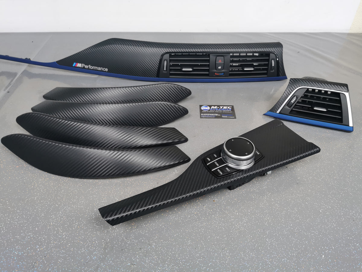 BMW F30 F31 F36 F80 LCI INTERIOR TRIM SET - 3D CARBON / BLUE ACCENT