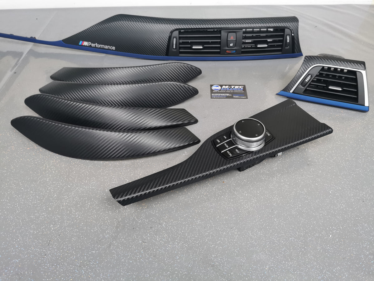 BMW F30 F31 F36 F80 LCI INTERIOR TRIM SET - 3D CARBON / BLUE ACCENT
