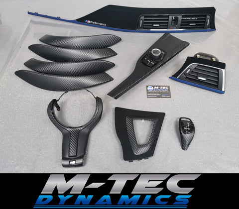 WRAPPING SERVICE - BMW F3X F8X CUSTOM INTERIOR TRIM SET - ALCANTARA / BLUE / 3D CARBON