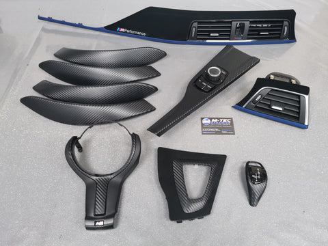 WRAPPING SERVICE - BMW F3X F8X CUSTOM INTERIOR TRIM SET - ALCANTARA / BLUE / 3D CARBON