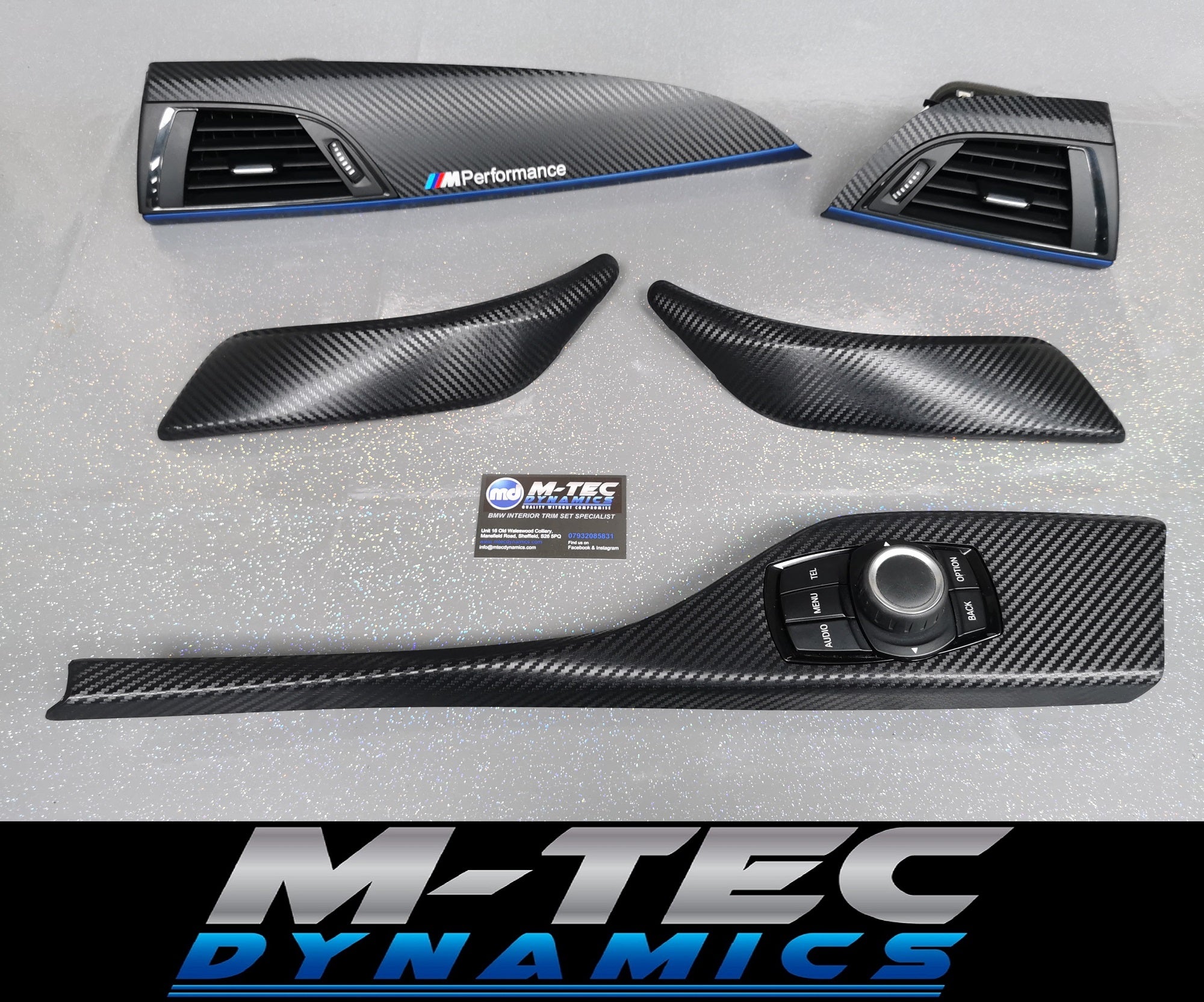 BMW F21 F22 INTERIOR TRIM SET - 3D CARBON / BLUE ACCENT