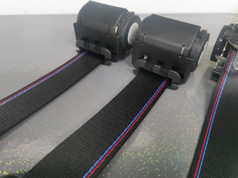 BMW E46 COUPE CUSTOM COMPETITION STYLE TRI-COLOUR COMPLETE FRONT & REAR FULL SEAT BELT SET