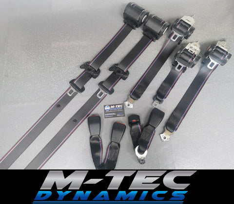 BMW E46 COUPE CUSTOM COMPETITION STYLE TRI-COLOUR COMPLETE FRONT & REAR FULL SEAT BELT SET