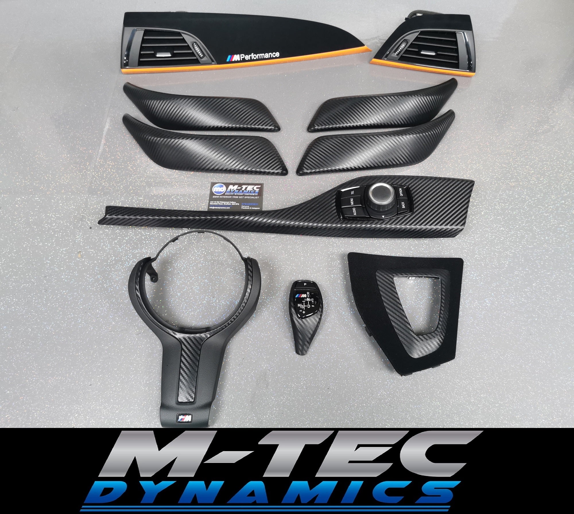 BMW F20 F21 F22 F23 CUSTOM INTERIOR TRIM SET - WRAPPING SERVICE - 3D CARBON / ALCANTARA / ORANGE ACCENT