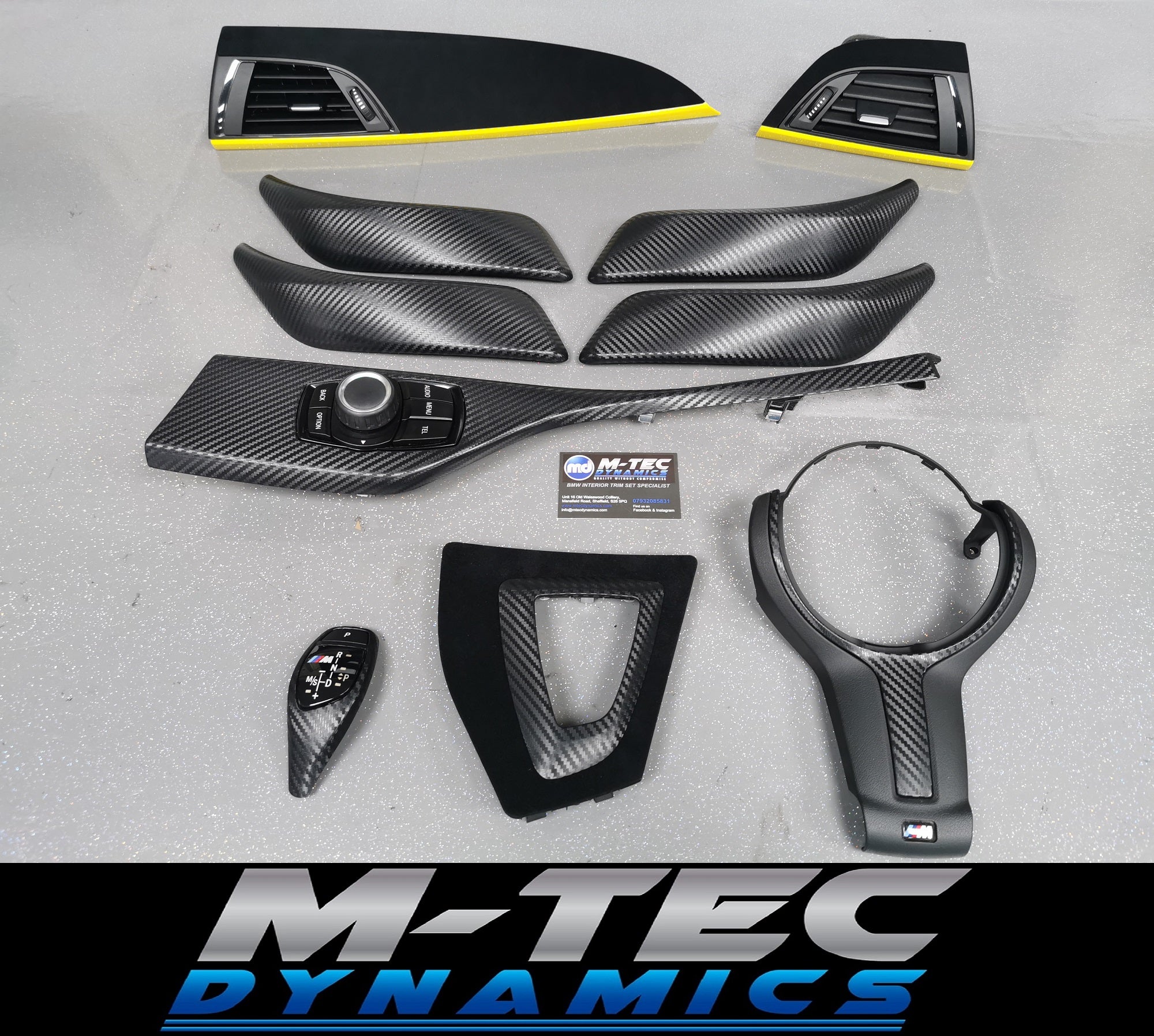 BMW F20 F21 F22 F23 CUSTOM INTERIOR TRIM SET - WRAPPING SERVICE - 3D CARBON / ALCANTARA / YELLOW ACCENT