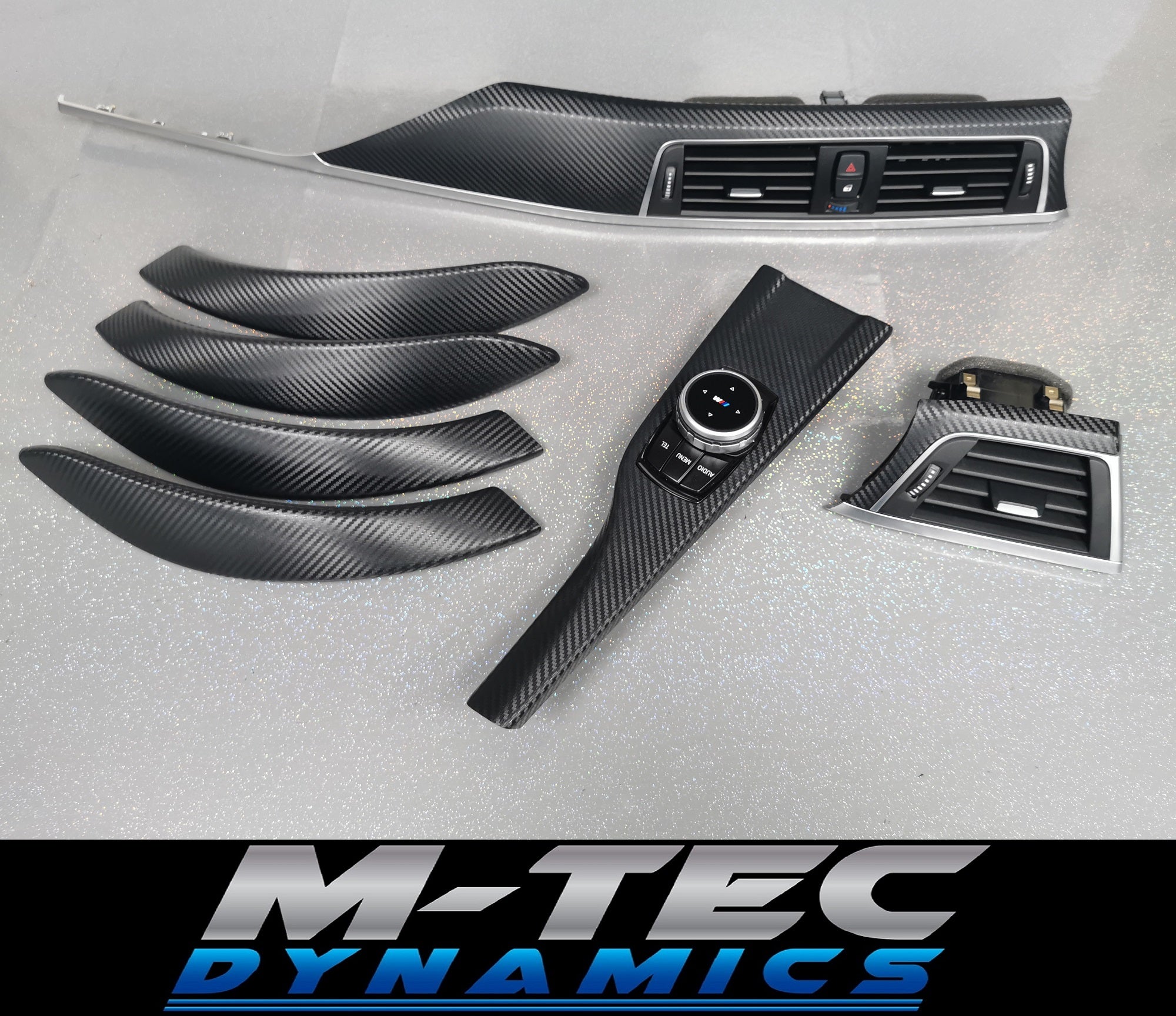 BMW F30 F31 F36 F80 M3 INTERIOR TRIM SET - 3D CARBON / SILVER ACCENT