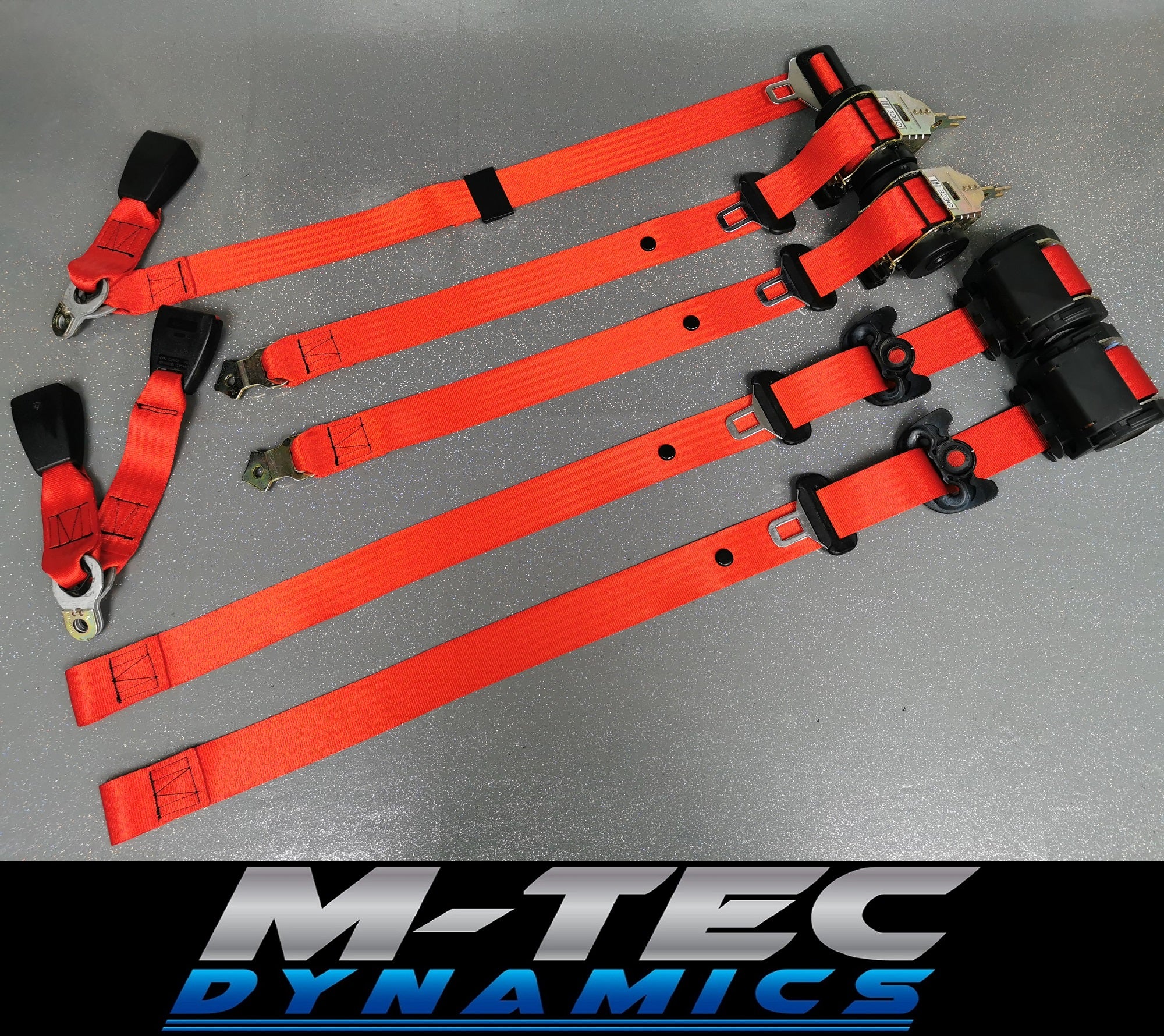 BMW E46 M3 COUPE RED COMPLETE FRONT & REAR SEAT BELT SET (LAP BELT)