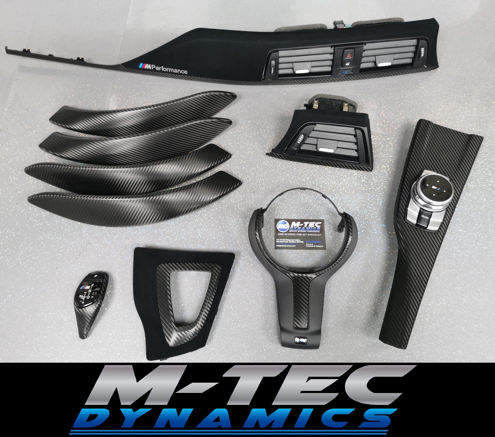 BMW F30/F32/F33/F36/F80/F82 - COMPLETE PERFORMANCE STYLE / DEEP TEXTURED GLOSSY CARBON INTERIOR TRIM SET (MTD-TEX)