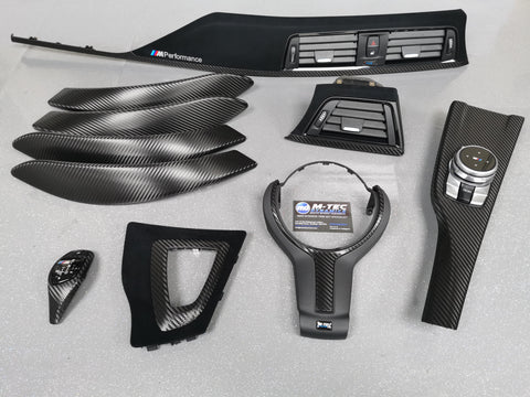 BMW F30/F32/F33/F36/F80/F82 - COMPLETE PERFORMANCE STYLE / DEEP TEXTURED GLOSSY CARBON INTERIOR TRIM SET (MTD-TEX)