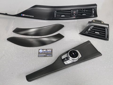 BMW F32 F82 4-SERIES COUPE INTERIOR TRIM SET - DEEP TEXTURED GLOSSY CARBON / GLOSS BLACK ACCENT (MTD-TEX)