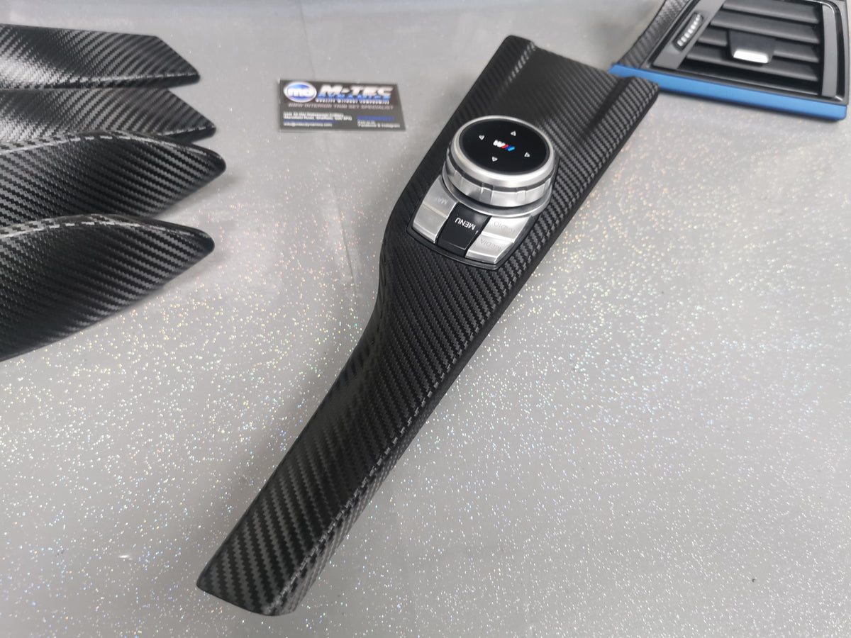 BMW F30 F31 F36 INTERIOR TRIM SET - TEXTURED GLOSSY CARBON / BLUE ACCENT