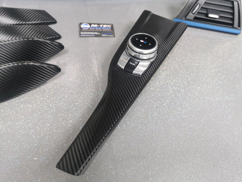 BMW F30 F80 M3 3-SERIES INTERIOR TRIM SET - DEEP TEXTURED GLOSSY CARBON / BLUE ACCENT (MTD-TEX)