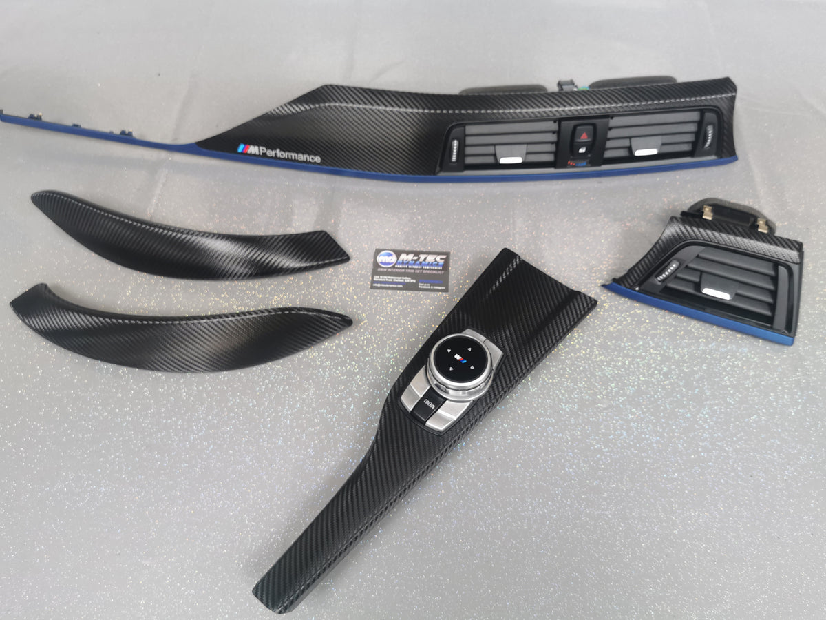 BMW F32 COUPE INTERIOR TRIM SET - TEXTURED CARBON / BLUE ACCENT