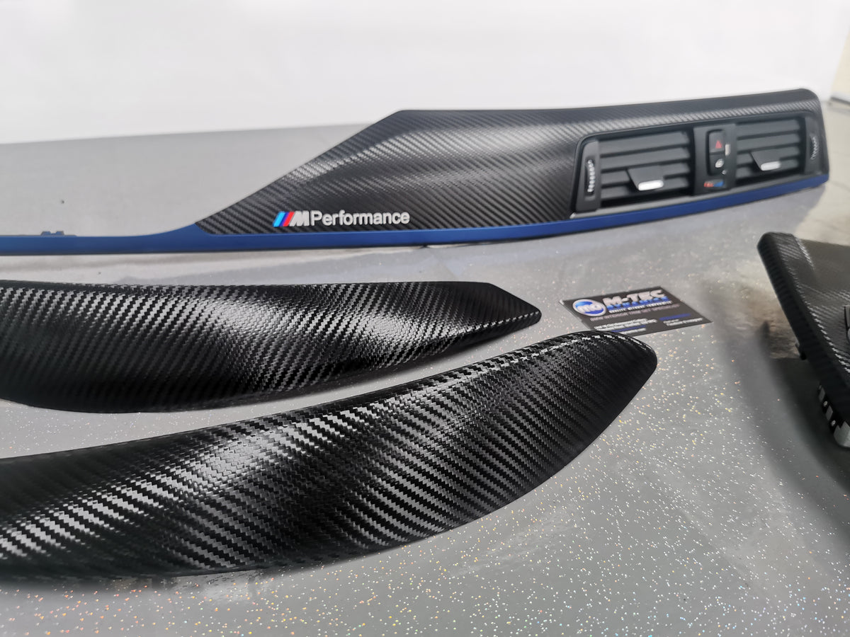 BMW F32 COUPE INTERIOR TRIM SET - TEXTURED CARBON / BLUE ACCENT