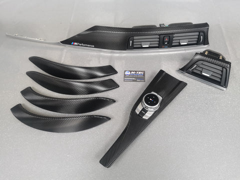 BMW F30 F80 M3 3-SERIES INTERIOR TRIM SET - DEEP TEXTURED GLOSSY CARBON / SILVER ACCENT (MTD-TEX)