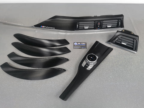 BMW F30 F80 M3 3-SERIES INTERIOR TRIM SET - DEEP TEXTURED GLOSSY CARBON / SILVER ACCENT (MTD-TEX)