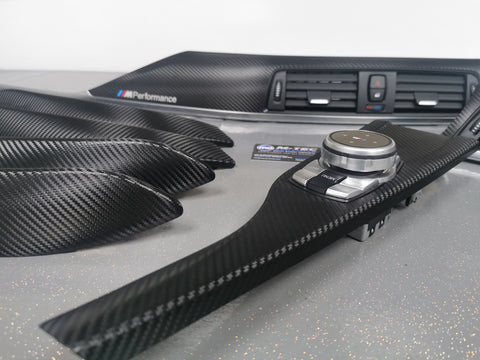 BMW F30 F80 M3 3-SERIES INTERIOR TRIM SET - DEEP TEXTURED GLOSSY CARBON / SILVER ACCENT (MTD-TEX)