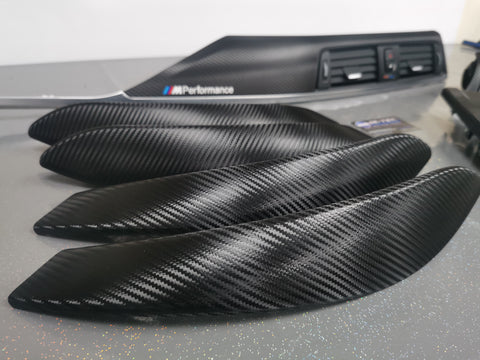 BMW F30 F80 M3 3-SERIES INTERIOR TRIM SET - DEEP TEXTURED GLOSSY CARBON / SILVER ACCENT (MTD-TEX)