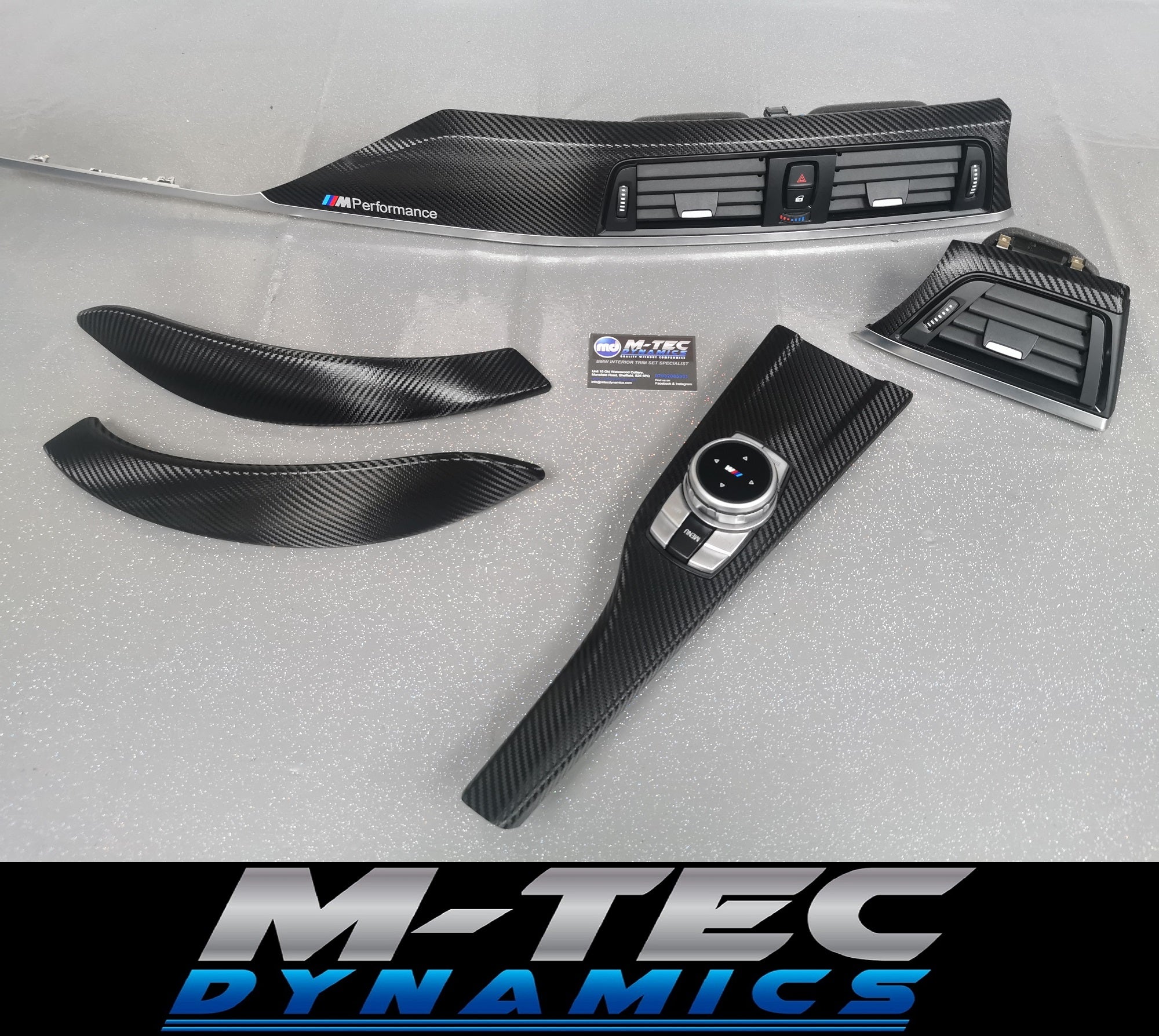 BMW F32 F82 4-SERIES COUPE INTERIOR TRIM SET - DEEP TEXTURED GLOSSY CARBON / SILVER ACCENT (MTD-TEX)