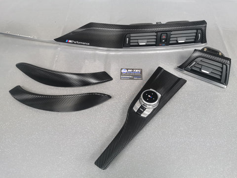 BMW F32 F82 4-SERIES COUPE INTERIOR TRIM SET - DEEP TEXTURED GLOSSY CARBON / SILVER ACCENT (MTD-TEX)
