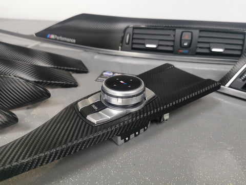BMW F32 F82 4-SERIES COUPE INTERIOR TRIM SET - DEEP TEXTURED GLOSSY CARBON / SILVER ACCENT (MTD-TEX)