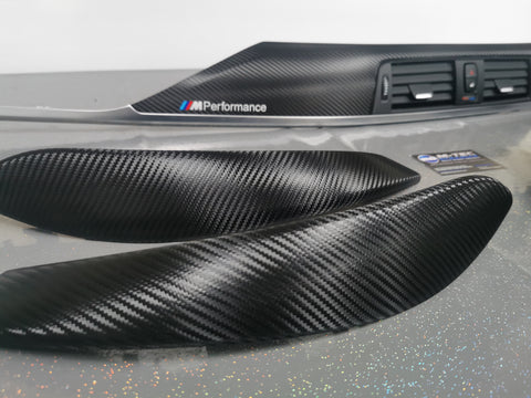 BMW F32 F82 4-SERIES COUPE INTERIOR TRIM SET - DEEP TEXTURED GLOSSY CARBON / SILVER ACCENT (MTD-TEX)