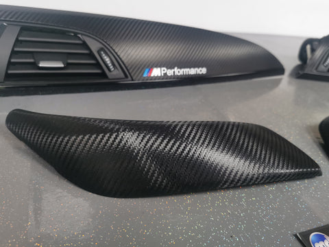 BMW F21 F22 INTERIOR TRIM SET - DEEP TEXTURED GLOSSY CARBON / GLOSS BLACK ACCENT (MTD-TEX)
