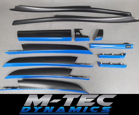 BMW X5 E70 / X6 E71 CUSTOM INTERIOR TRIM WRAPPING SERVICE - 4D CARBON / BLUE ACCENT