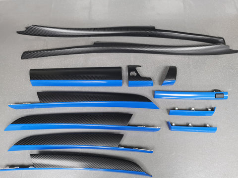 BMW X5 E70 / X6 E71 CUSTOM INTERIOR TRIM WRAPPING SERVICE - 4D CARBON / BLUE ACCENT