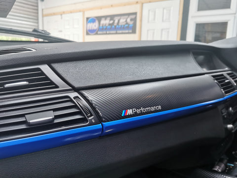 BMW X5 E70 / X6 E71 CUSTOM INTERIOR TRIM WRAPPING SERVICE - 4D CARBON / BLUE ACCENT