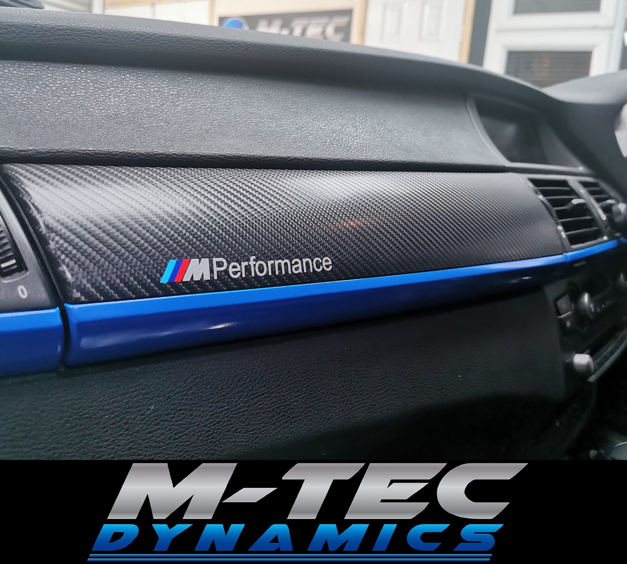 BMW X5 E70 / X6 E71 CUSTOM INTERIOR TRIM WRAPPING SERVICE - 4D CARBON / BLUE ACCENT