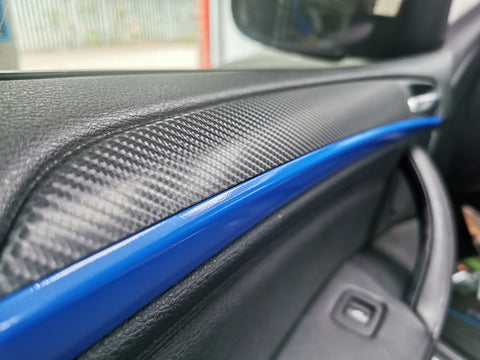 BMW X5 E70 / X6 E71 CUSTOM INTERIOR TRIM WRAPPING SERVICE - 4D CARBON / BLUE ACCENT