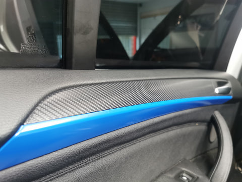 BMW X5 E70 / X6 E71 CUSTOM INTERIOR TRIM WRAPPING SERVICE - 4D CARBON / BLUE ACCENT