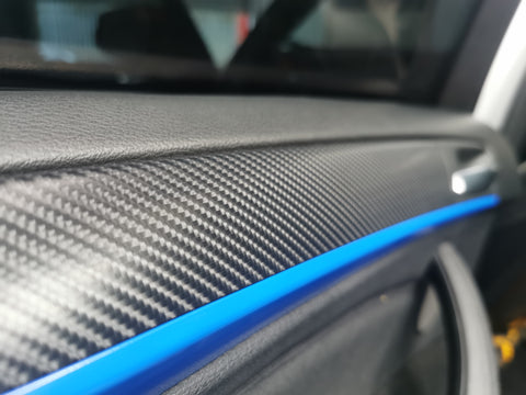 BMW X5 E70 / X6 E71 CUSTOM INTERIOR TRIM WRAPPING SERVICE - 4D CARBON / BLUE ACCENT