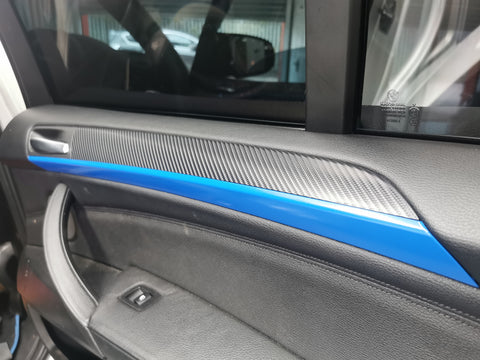 BMW X5 E70 / X6 E71 CUSTOM INTERIOR TRIM WRAPPING SERVICE - 4D CARBON / BLUE ACCENT