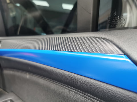 BMW X5 E70 / X6 E71 CUSTOM INTERIOR TRIM WRAPPING SERVICE - 4D CARBON / BLUE ACCENT